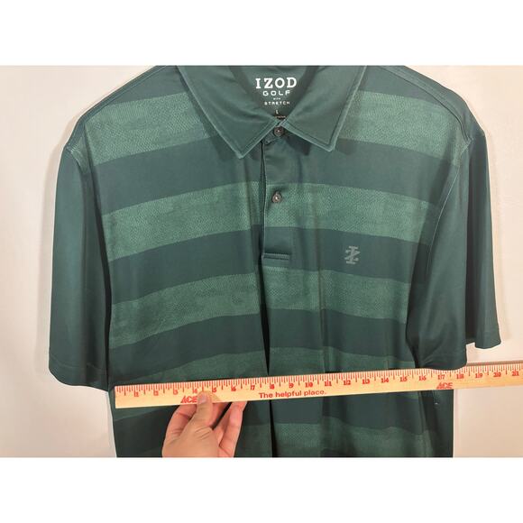 IZOD Golf Stretch Polo Shirt Men’s Large Green Stripe Short Sleeve Performance - Picture 5 of 10